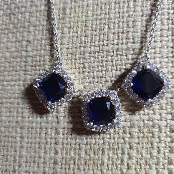 Blue Sapphire and Cubic Zirconia Necklace - Picture 1 of 3